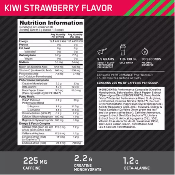 Optimum Nutrition Performance Pre-Workout Kiwi Strawberry 285g South Africa | JCNFST-907