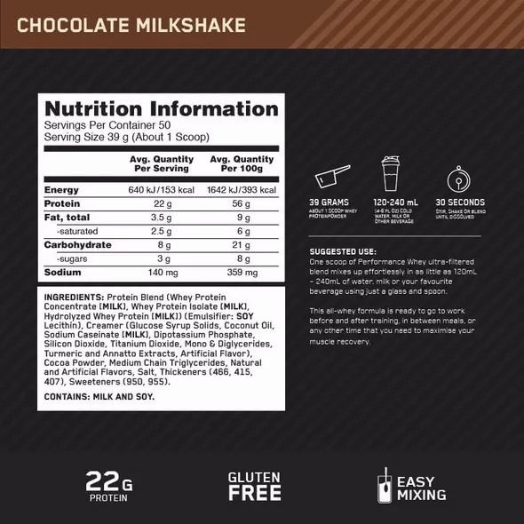 Optimum Nutrition Performance Whey Chocolate 1.95kg South Africa | WCMDBG-486