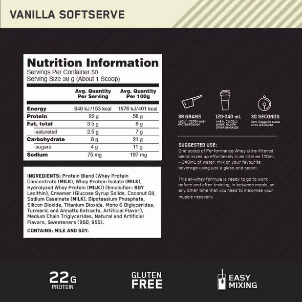 Optimum Nutrition Performance Whey Vanilla 1.95kg South Africa | ZFOKQP-910