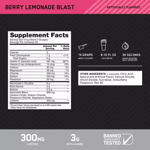Optimum Nutrition Platinum Igniter Berry Lemonade Blast 0.84 lb (20 Servings) South Africa | NHVBWQ-832