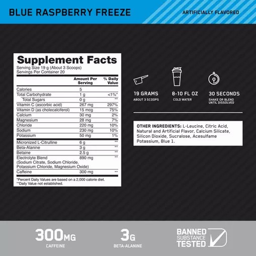 Optimum Nutrition Platinum Igniter Blue Raspberry Freeze 0.84 lb (20 Servings) South Africa | VUMLCE-586