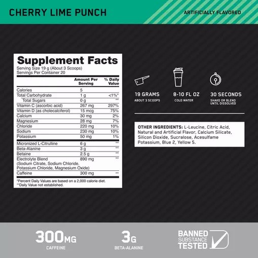 Optimum Nutrition Platinum Igniter Cherry Lime Punch 0.84 lb (20 Servings) South Africa | MSRZGD-315