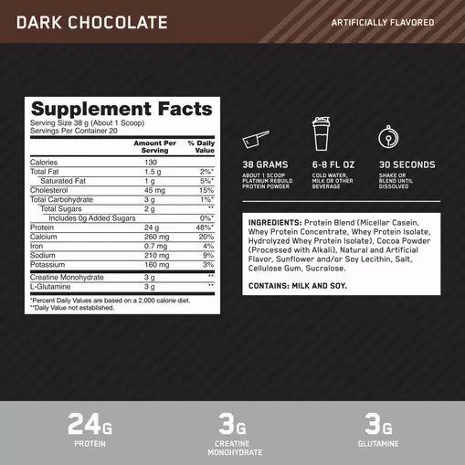 Optimum Nutrition Platinum Rebuild Dark Chocolate 1.67 lb (20 Servings) South Africa | UOYIWZ-516